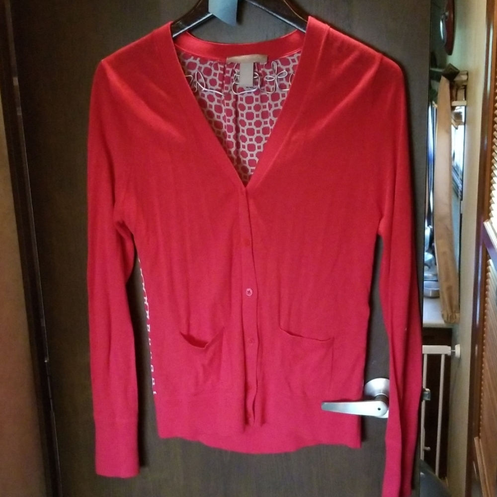 Banana Republic Soft Red Patterned Cardigan